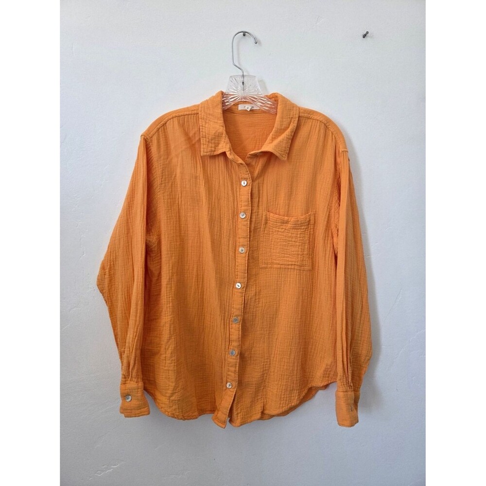 Maurices Orange Cotton Muslin Button Front Shirt Oversized Breezy Boho Beach S